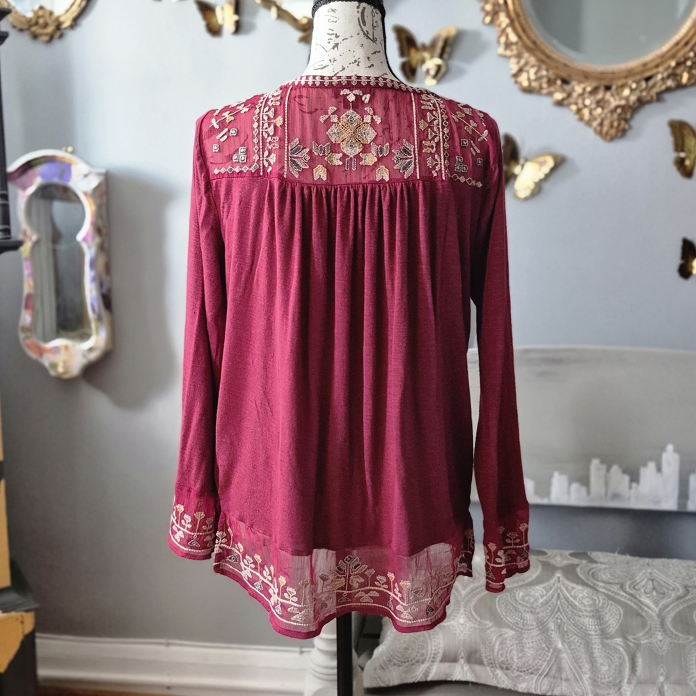 Lucky Brand Burgundy Embroidered Blouse - Picture 6 of 11